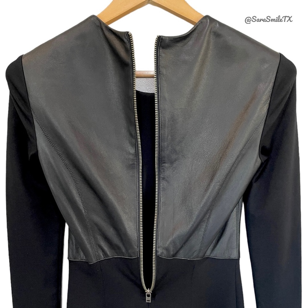 HELMUT LANG Black Lambskin Leather Panel Long Sleeve Mini Dress NWOT - Picture 13 of 16